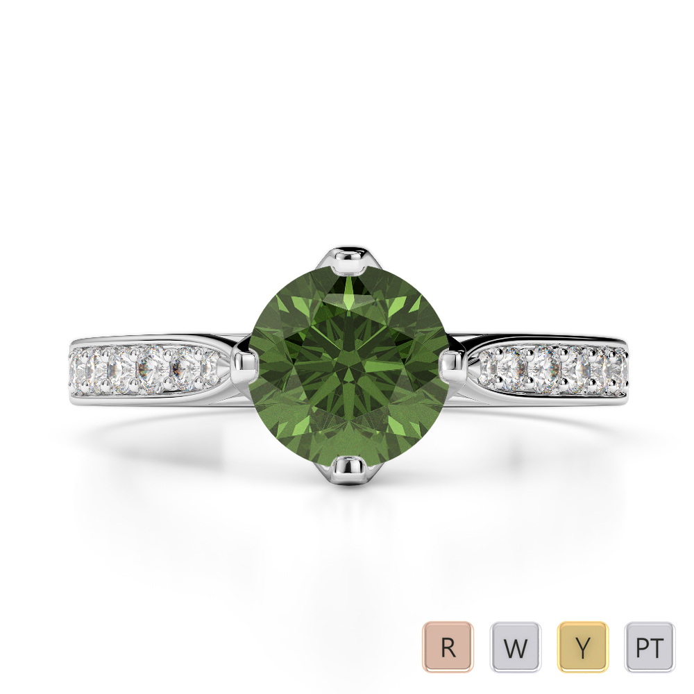 Gold / Platinum Round Cut Green Tourmaline and Diamond Engagement Ring AGDR-1204