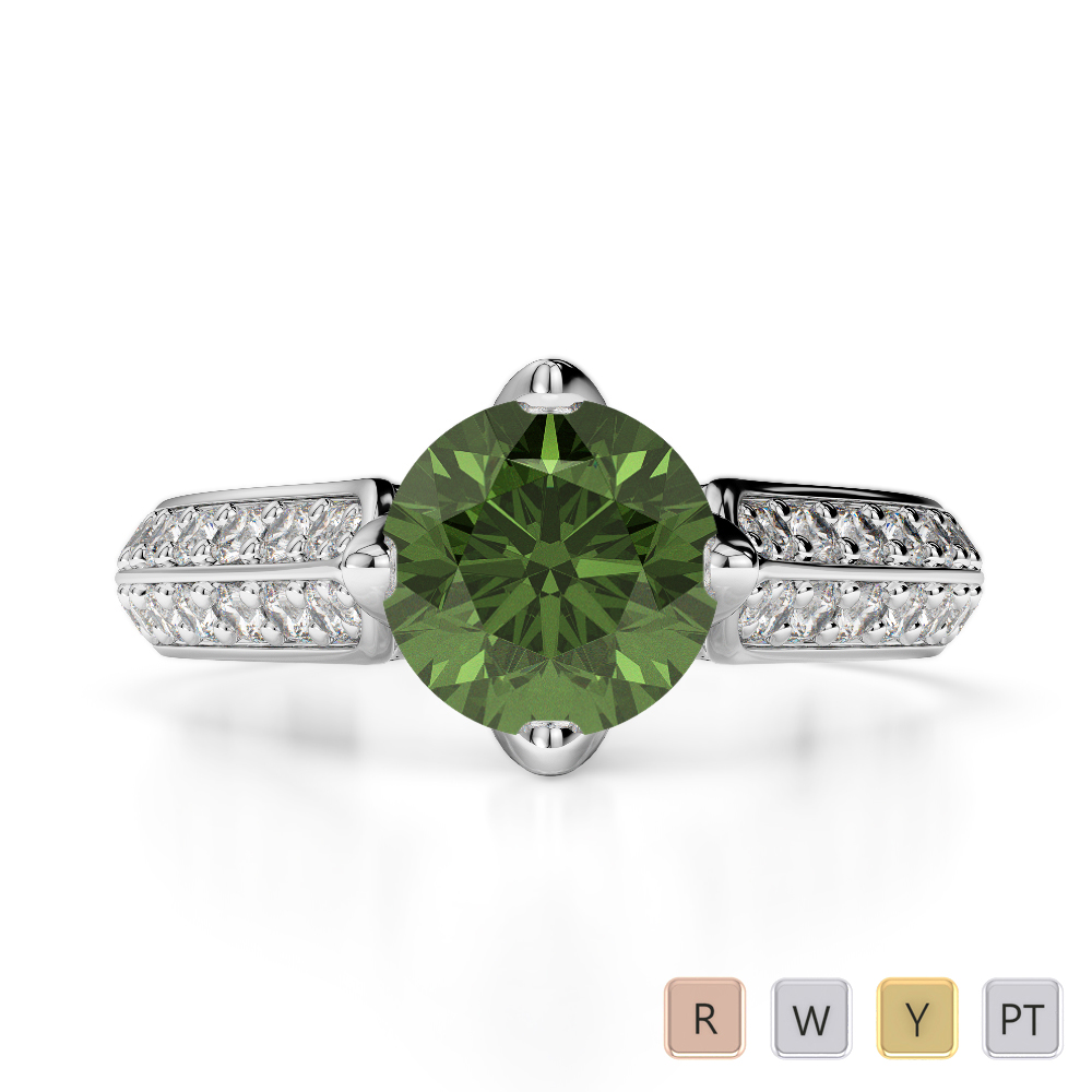 Gold / Platinum Round Cut Green Tourmaline and Diamond Engagement Ring AGDR-1205
