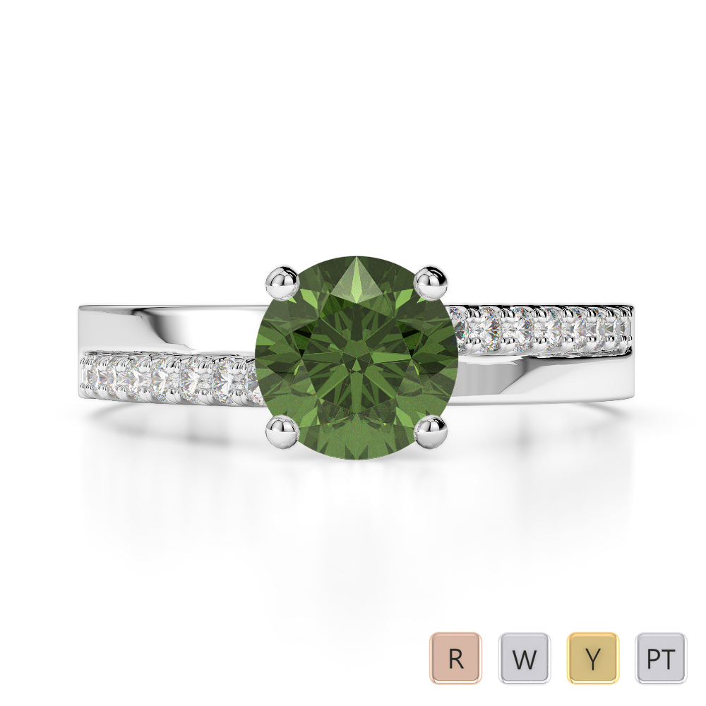 Gold / Platinum Round Cut Green Tourmaline and Diamond Engagement Ring AGDR-1206