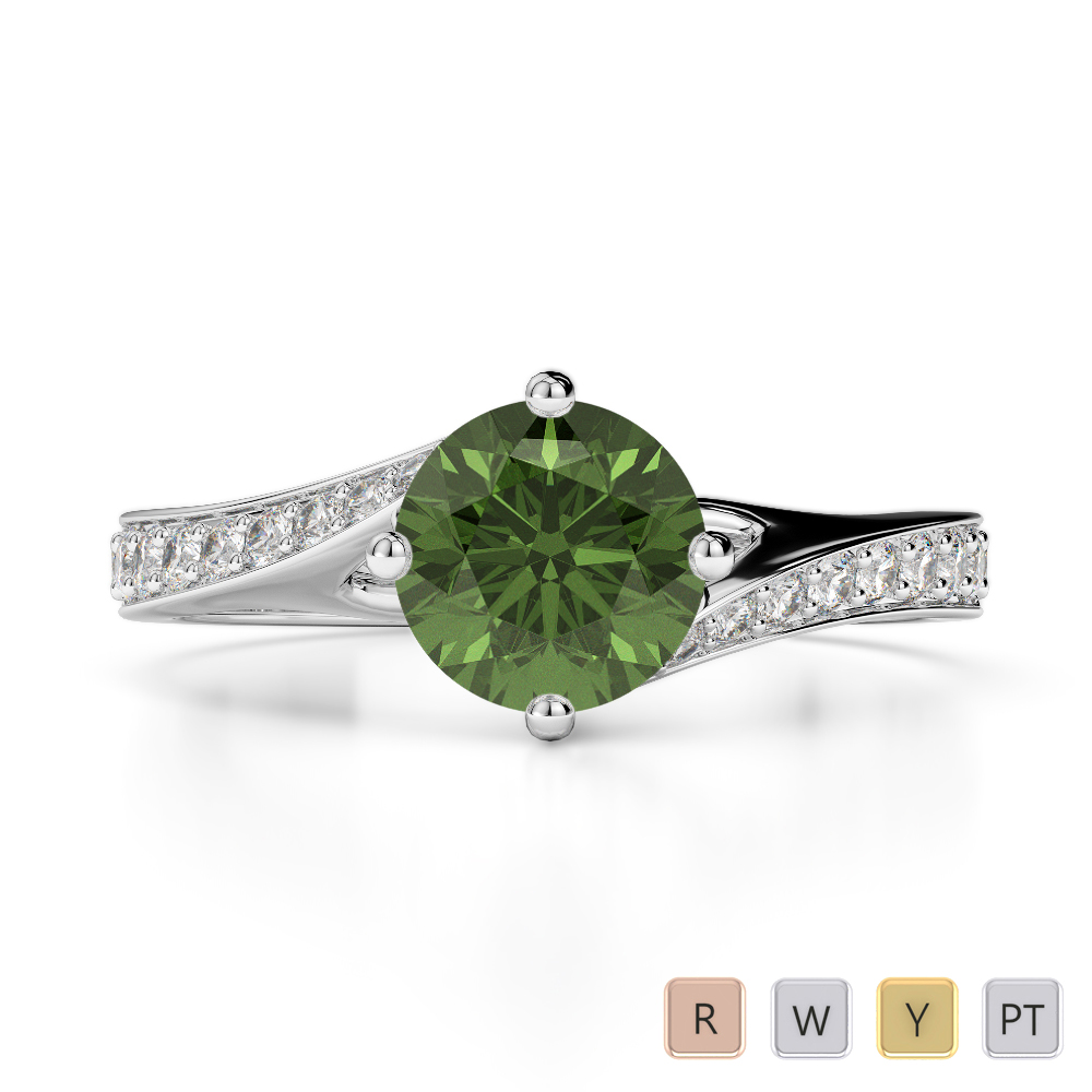 Gold / Platinum Round Cut Green Tourmaline and Diamond Engagement Ring AGDR-1207