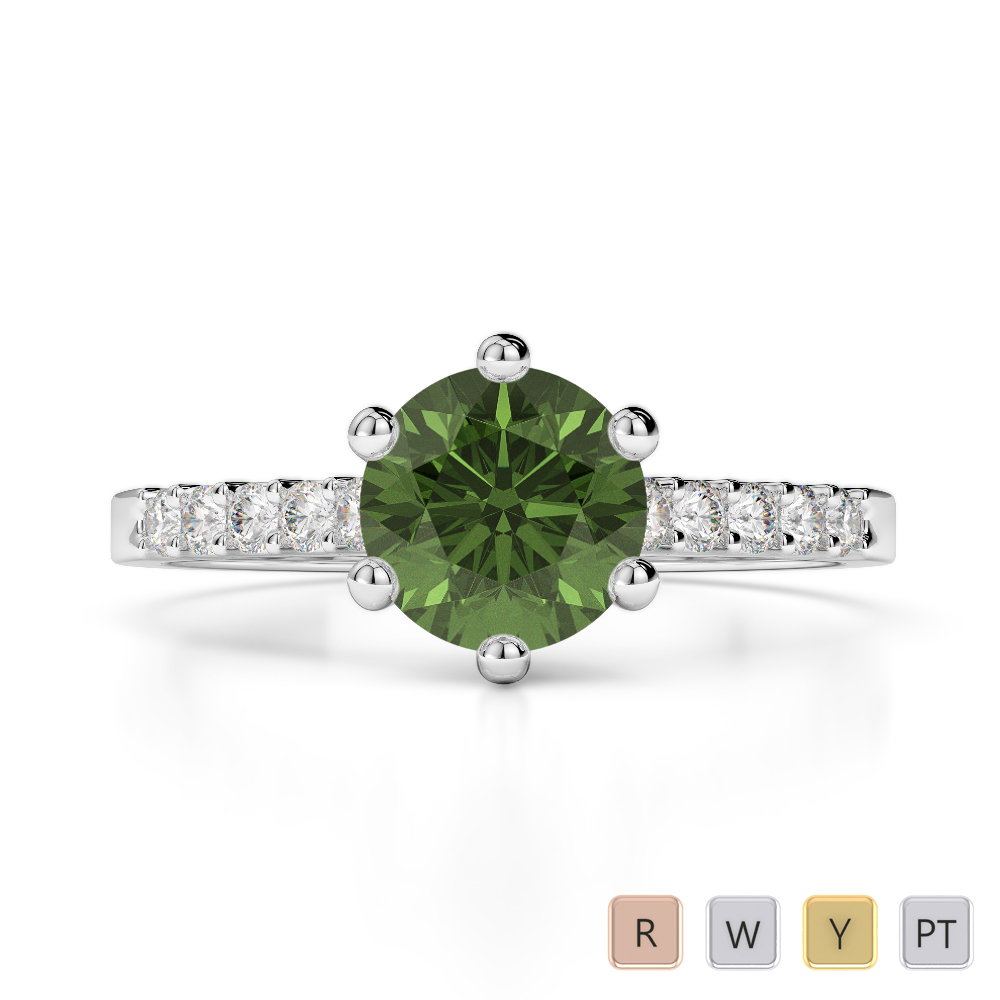 Gold / Platinum Round Cut Green Tourmaline and Diamond Engagement Ring AGDR-1208