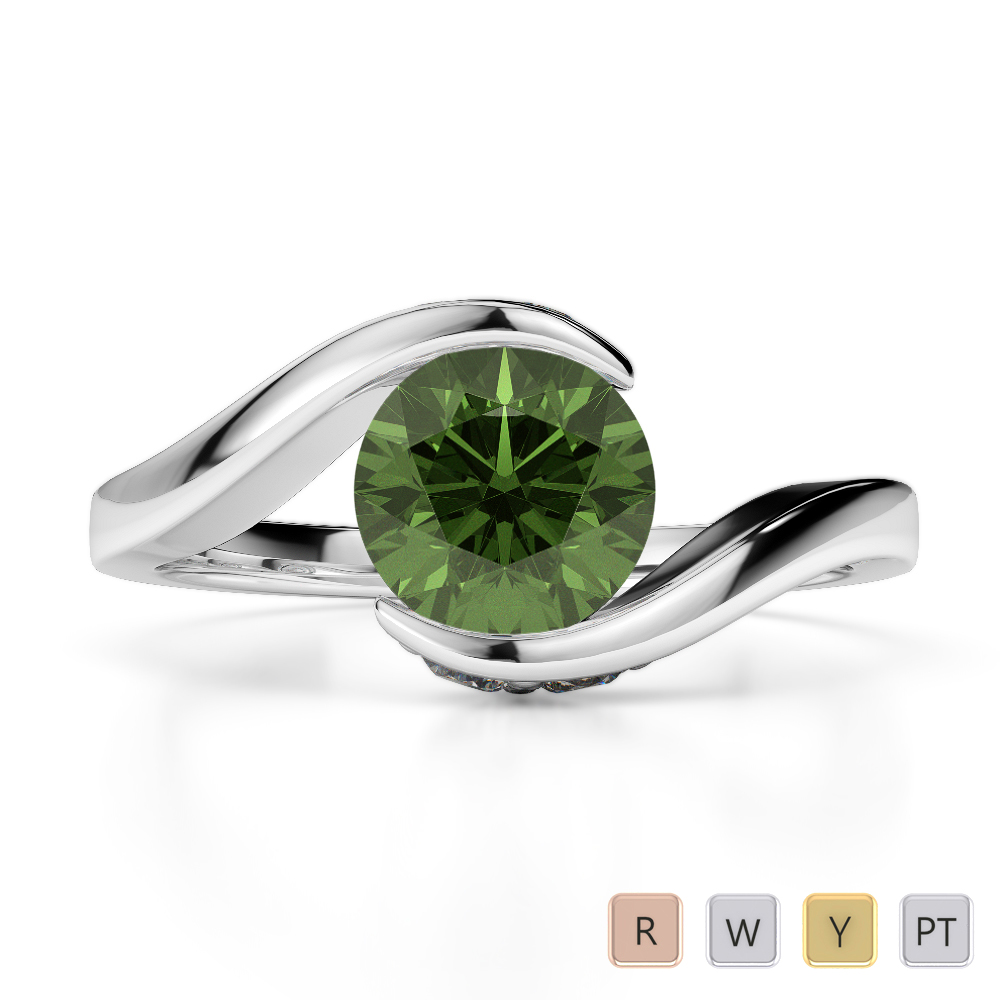 Gold / Platinum Round Cut Green Tourmaline and Diamond Engagement Ring AGDR-1209