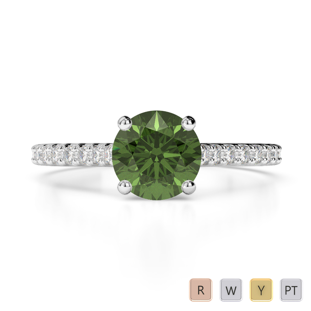Gold / Platinum Round Cut Green Tourmaline and Diamond Engagement Ring AGDR-1213