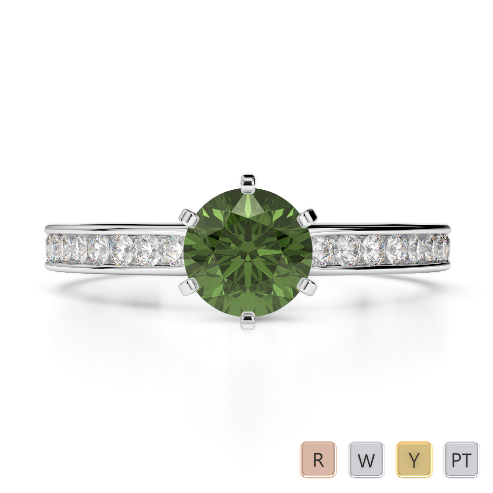 Gold / Platinum Round Cut Green Tourmaline and Diamond Engagement Ring AGDR-1214