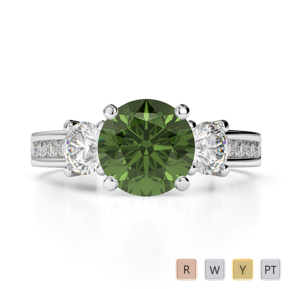 Gold / Platinum Round Cut Green Tourmaline and Diamond Engagement Ring AGDR-1218
