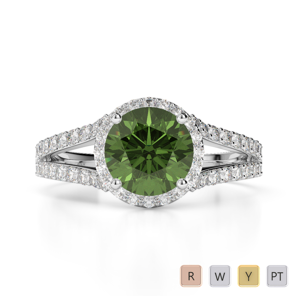 Gold / Platinum Round Cut Green Tourmaline and Diamond Engagement Ring AGDR-1220