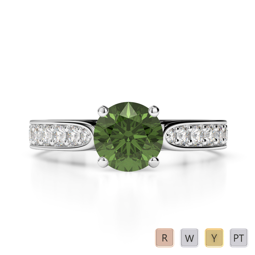 Gold / Platinum Round Cut Green Tourmaline and Diamond Engagement Ring AGDR-1221