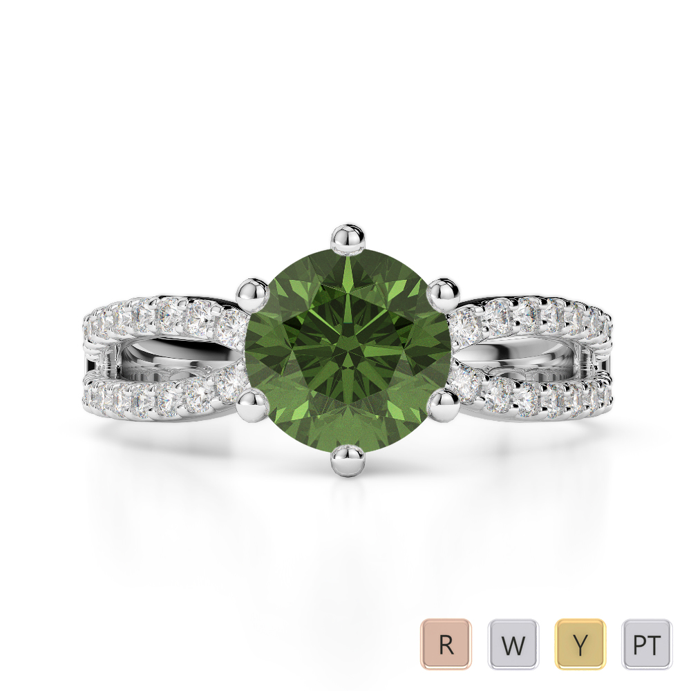 Gold / Platinum Round Cut Green Tourmaline and Diamond Engagement Ring AGDR-1223