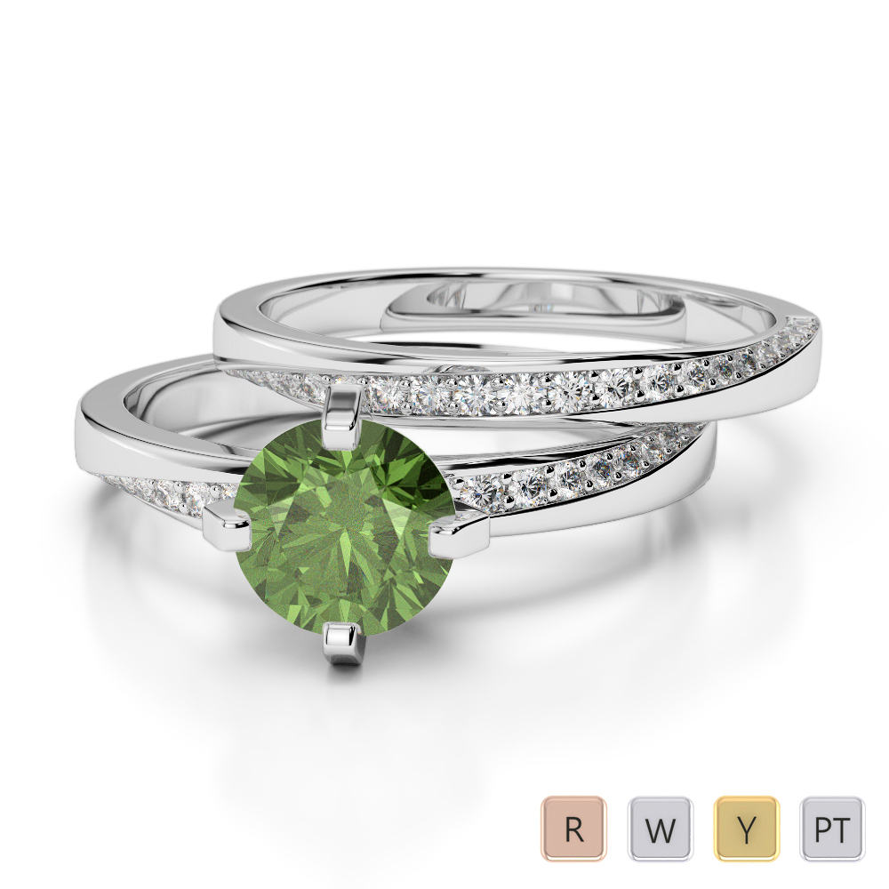 Gold / Platinum Round cut Green Tourmaline and Diamond Bridal Set Ring AGDR-2001