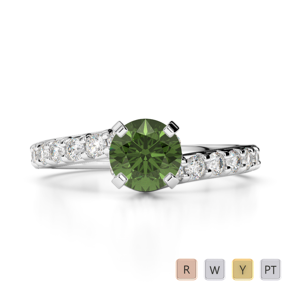 Gold / Platinum Round Cut Green Tourmaline and Diamond Engagement Ring AGDR-2004