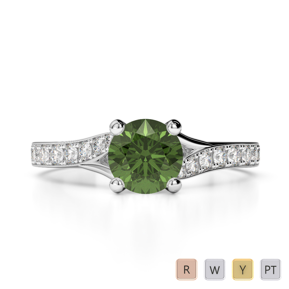 Gold / Platinum Round Cut Green Tourmaline and Diamond Engagement Ring AGDR-2012