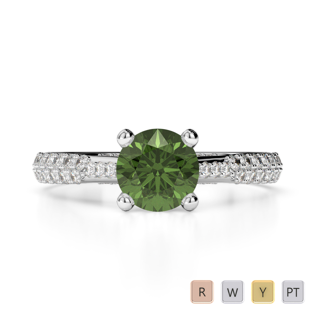 Gold / Platinum Round Cut Green Tourmaline and Diamond Engagement Ring AGDR-2014