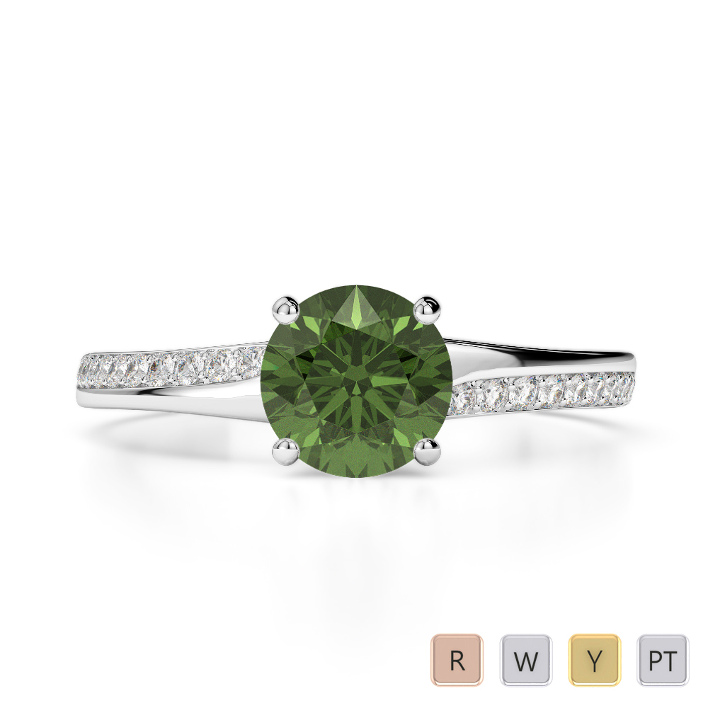 Gold / Platinum Round Cut Green Tourmaline and Diamond Engagement Ring AGDR-2016