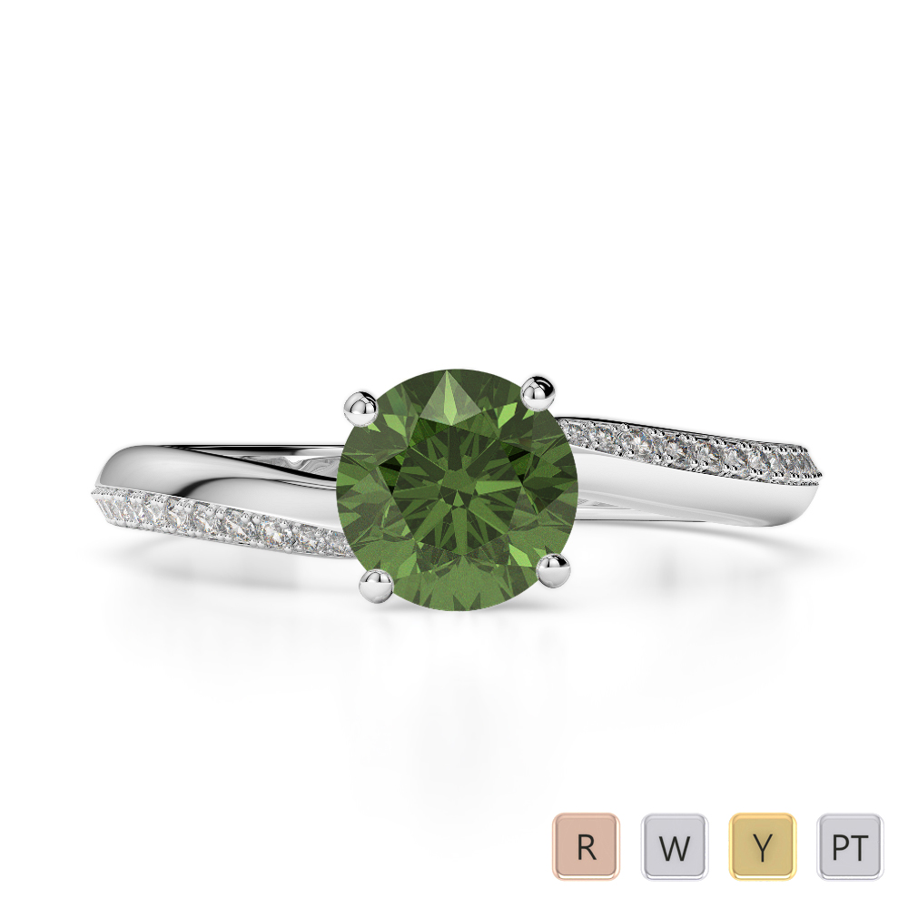 Gold / Platinum Round Cut Green Tourmaline and Diamond Engagement Ring AGDR-2018