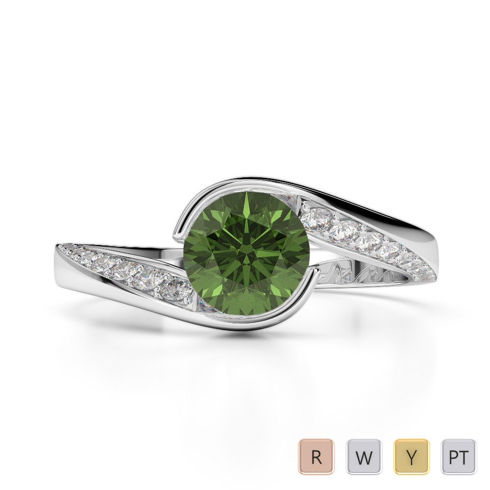 Gold / Platinum Round Cut Green Tourmaline and Diamond Engagement Ring AGDR-2020
