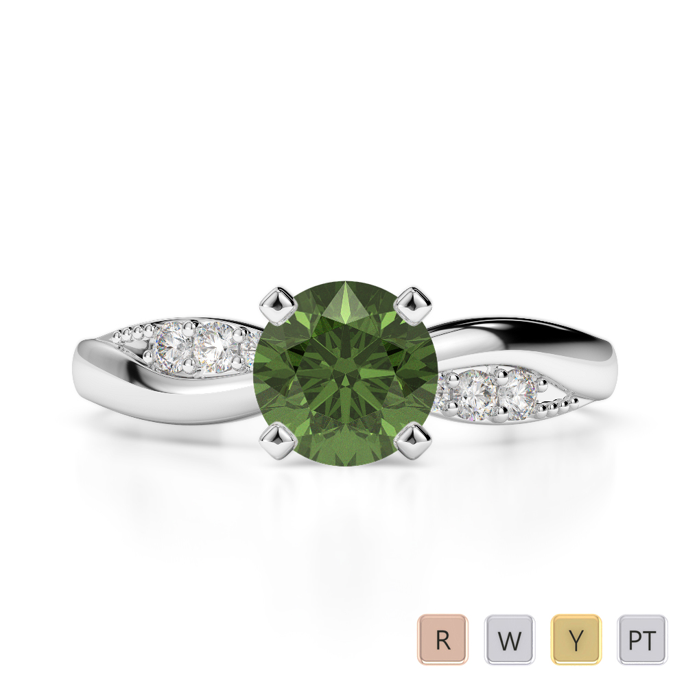Gold / Platinum Round Cut Green Tourmaline and Diamond Engagement Ring AGDR-2024