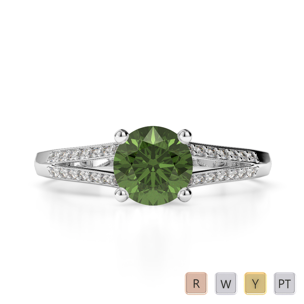 Gold / Platinum Round Cut Green Tourmaline and Diamond Engagement Ring AGDR-2038
