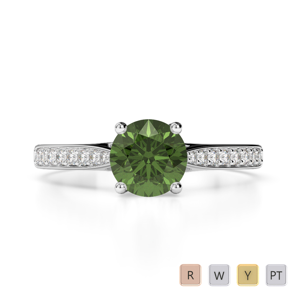 Gold / Platinum Round Cut Green Tourmaline and Diamond Engagement Ring AGDR-2054