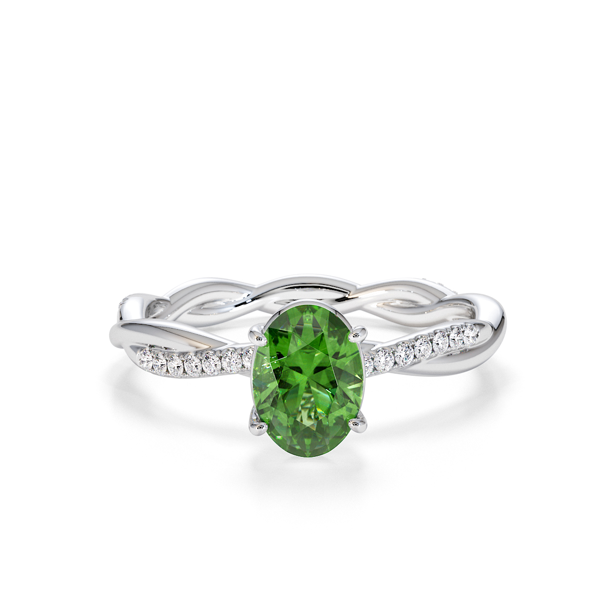 Gold / Platinum Green Tourmaline and Diamond Engagement Ring RZ3386