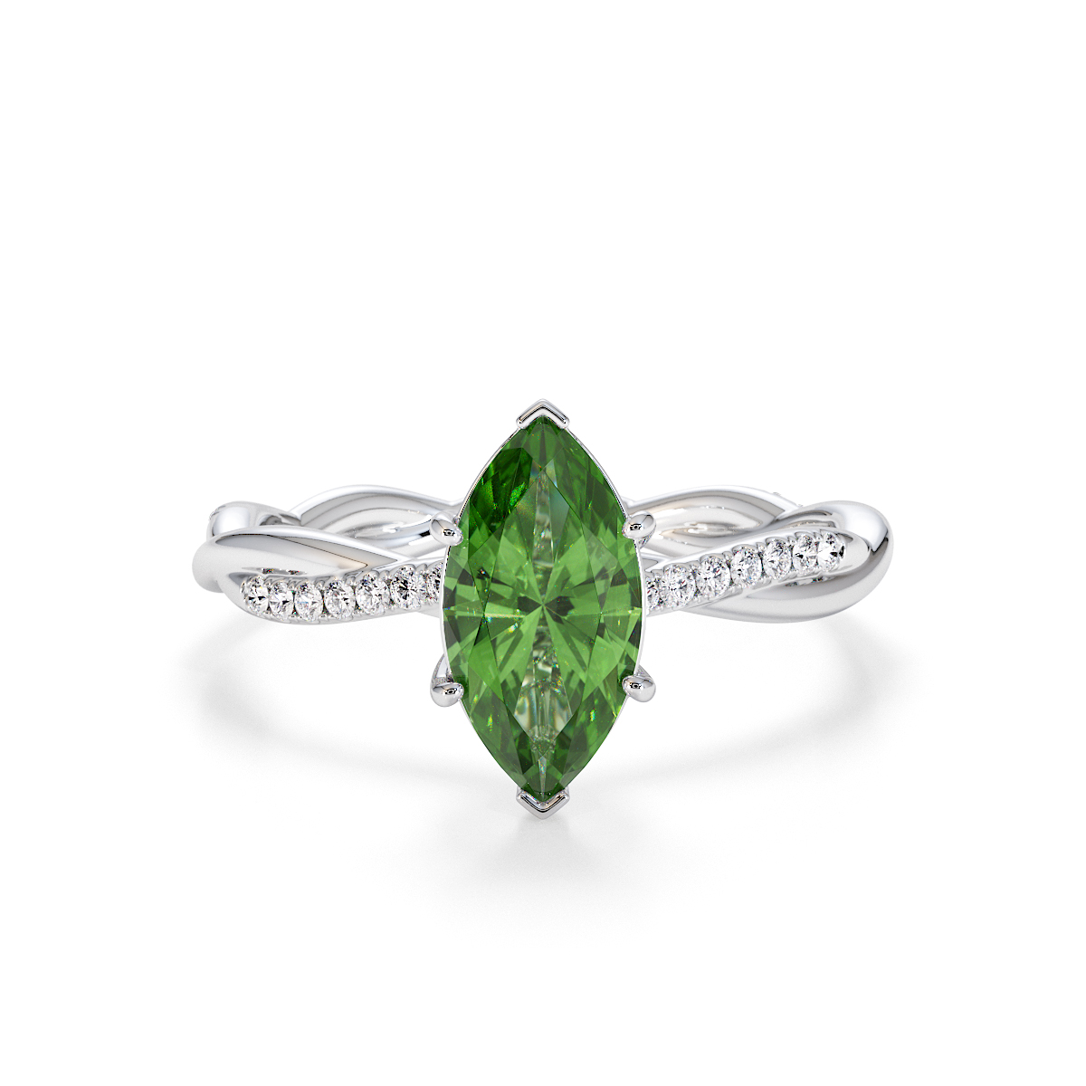 Gold / Platinum Green Tourmaline and Diamond Engagement Ring RZ3391