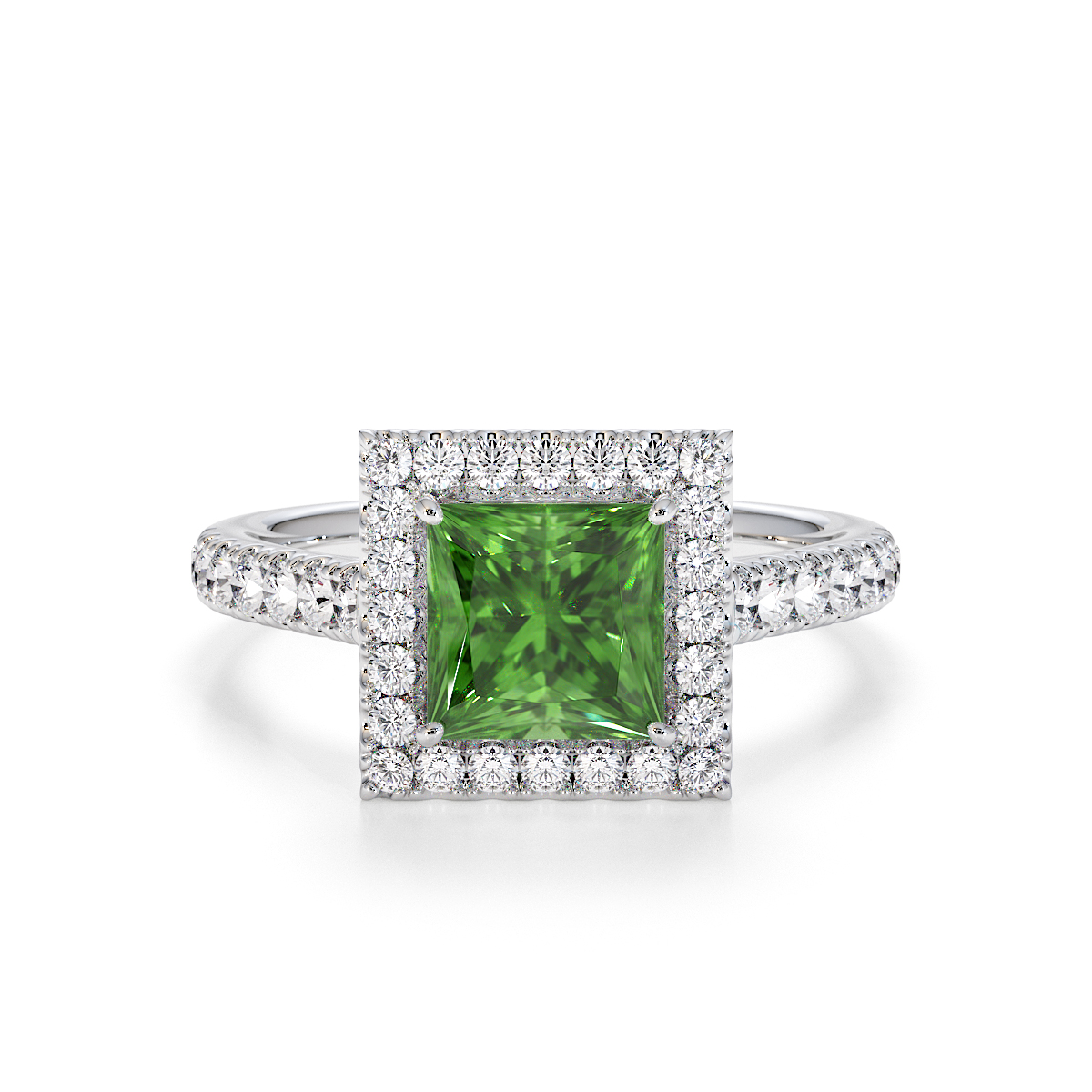 Gold / Platinum Green Tourmaline and Diamond Engagement Ring RZ3395