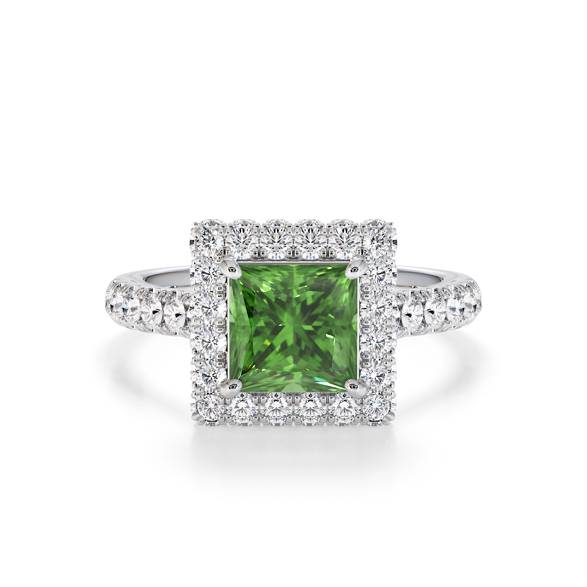 Gold / Platinum Green Tourmaline and Diamond Engagement Ring RZ3411