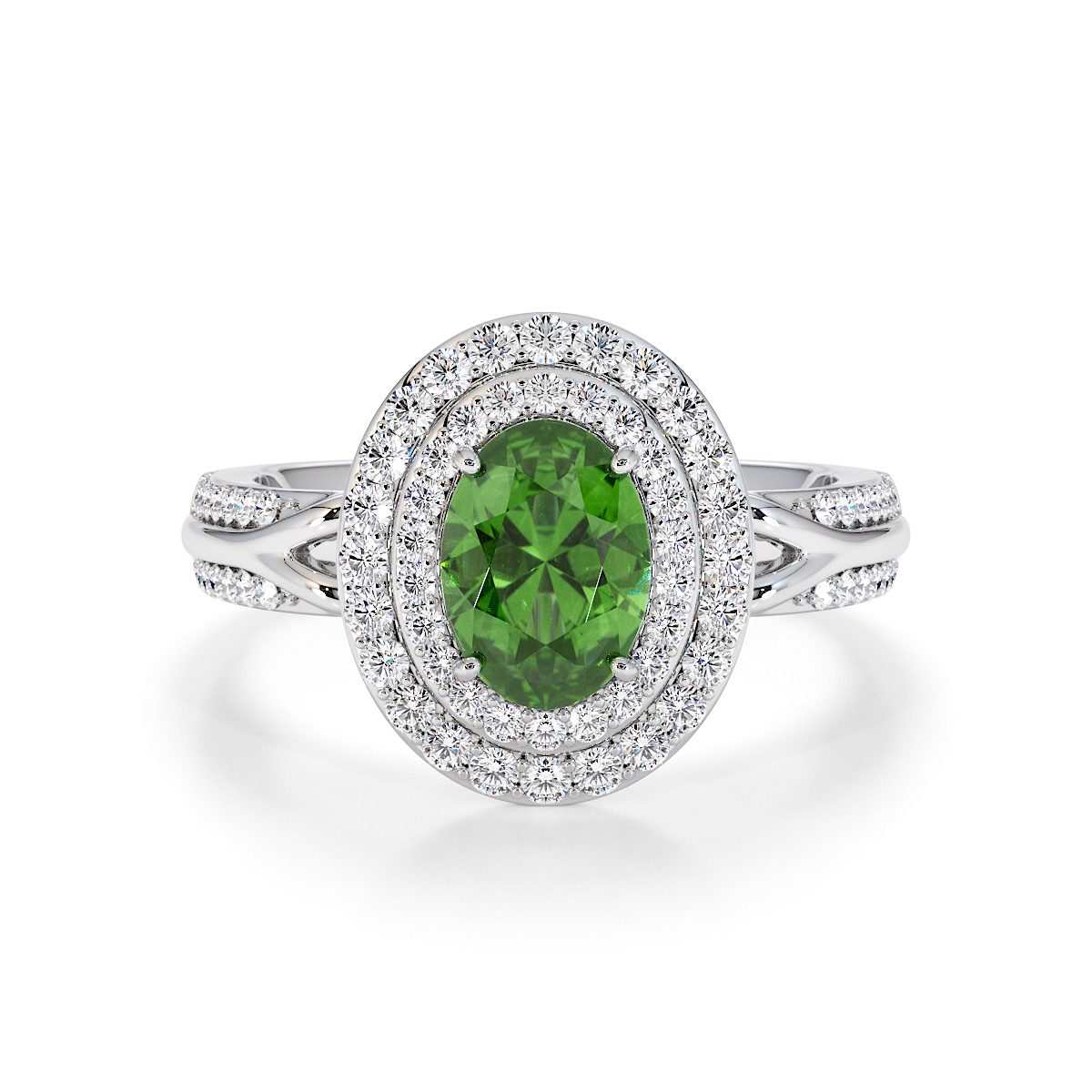 Gold / Platinum Green Tourmaline and Diamond Engagement Ring RZ3428