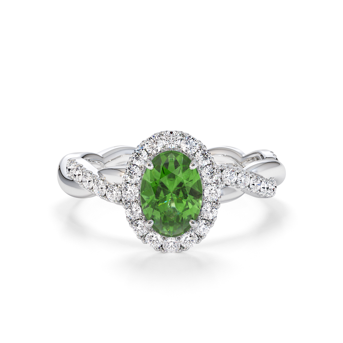 Gold / Platinum Green Tourmaline and Diamond Engagement Ring RZ3456