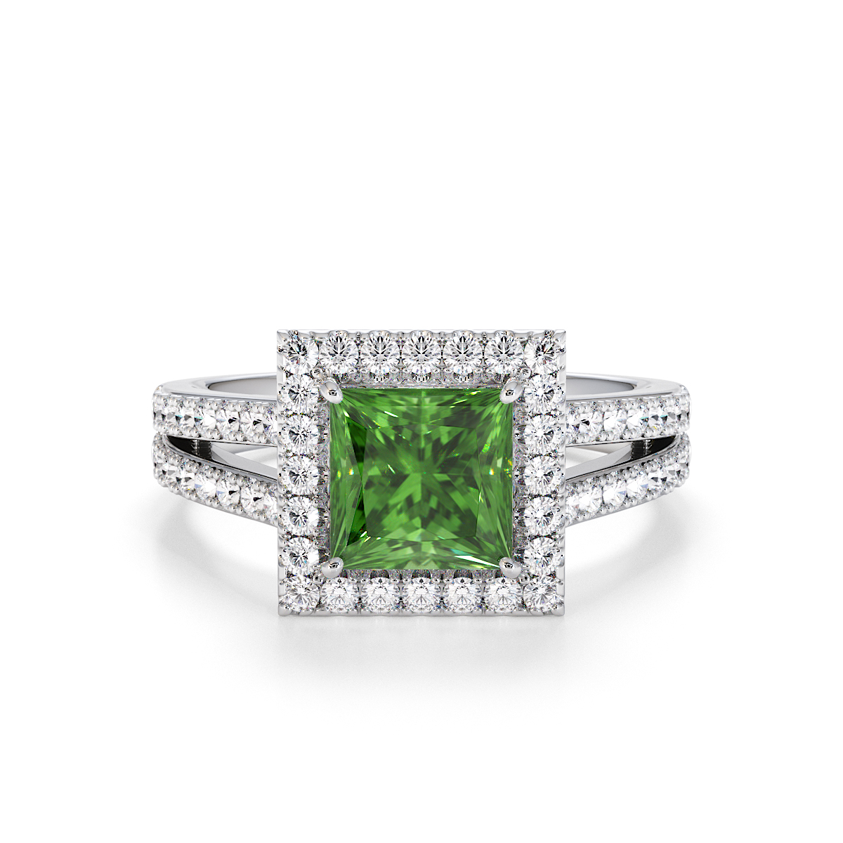 Gold / Platinum Green Tourmaline and Diamond Engagement Ring RZ3462