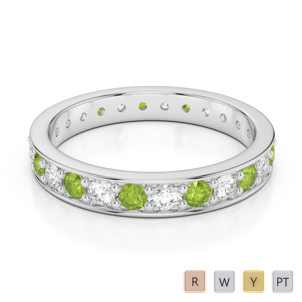 3 MM Gold / Platinum Round Cut Peridot and Diamond Full Eternity Ring AGDR-1080