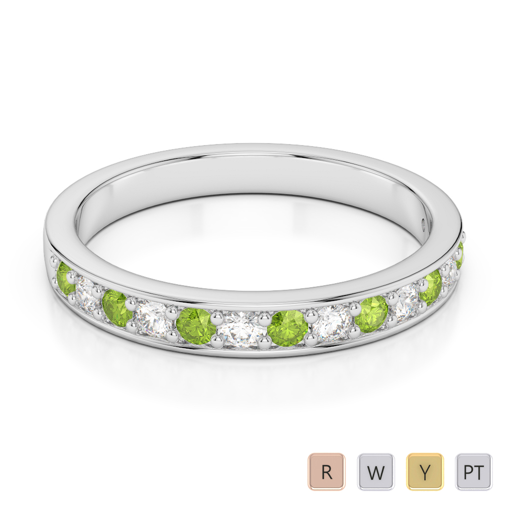 2.5 MM Gold / Platinum Round Cut Peridot and Diamond Half Eternity Ring AGDR-1083
