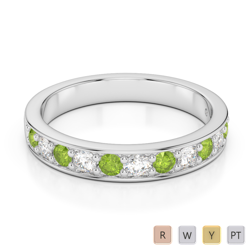 3 MM Gold / Platinum Round Cut Peridot and Diamond Half Eternity Ring AGDR-1084