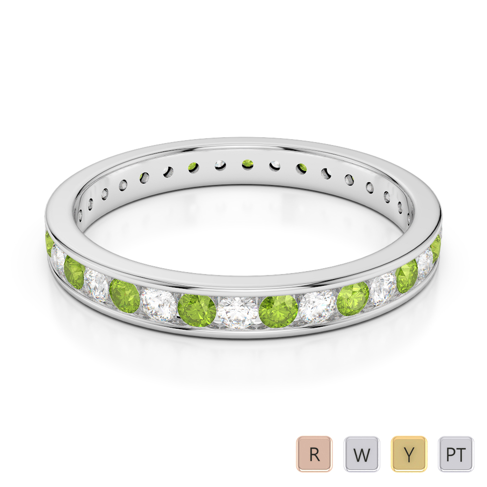 3 MM Gold / Platinum Round Cut Peridot and Diamond Full Eternity Ring AGDR-1087