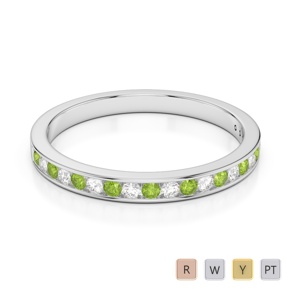 2.5 MM Gold / Platinum Round Cut Peridot and Diamond Half Eternity Ring AGDR-1089