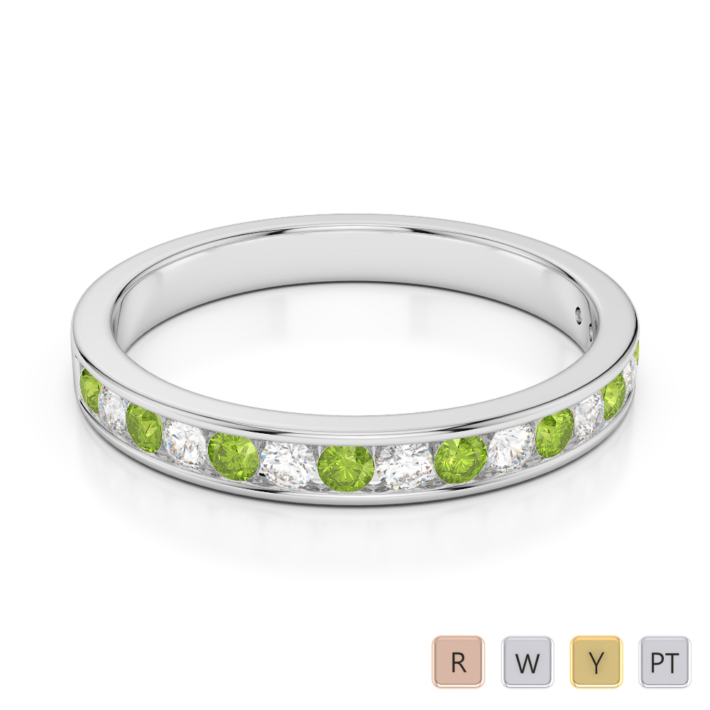 3 MM Gold / Platinum Round Cut Peridot and Diamond Half Eternity Ring AGDR-1090