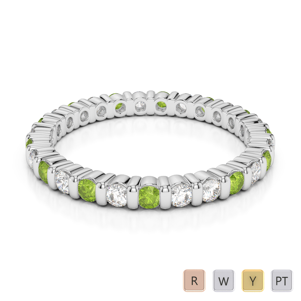 2 MM Gold / Platinum Round Cut Peridot and Diamond Full Eternity Ring AGDR-1092