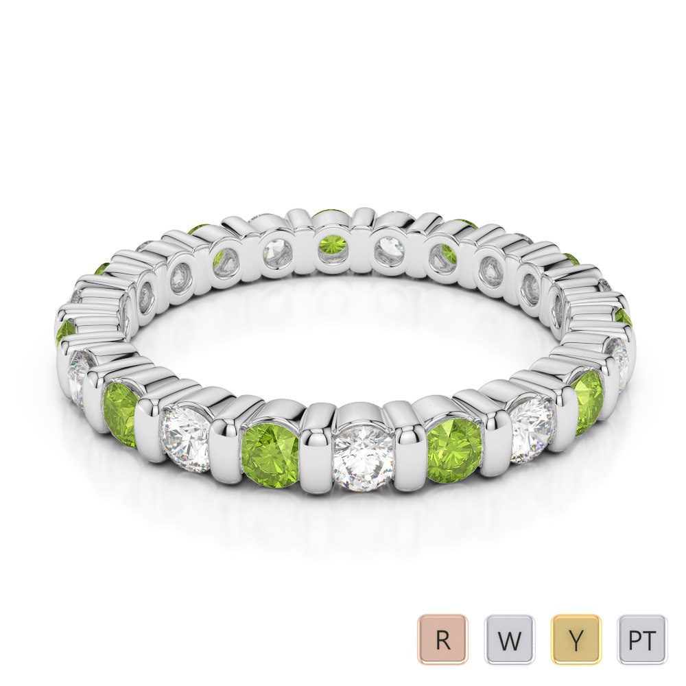 2.5 MM Gold / Platinum Round Cut Peridot and Diamond Full Eternity Ring AGDR-1093