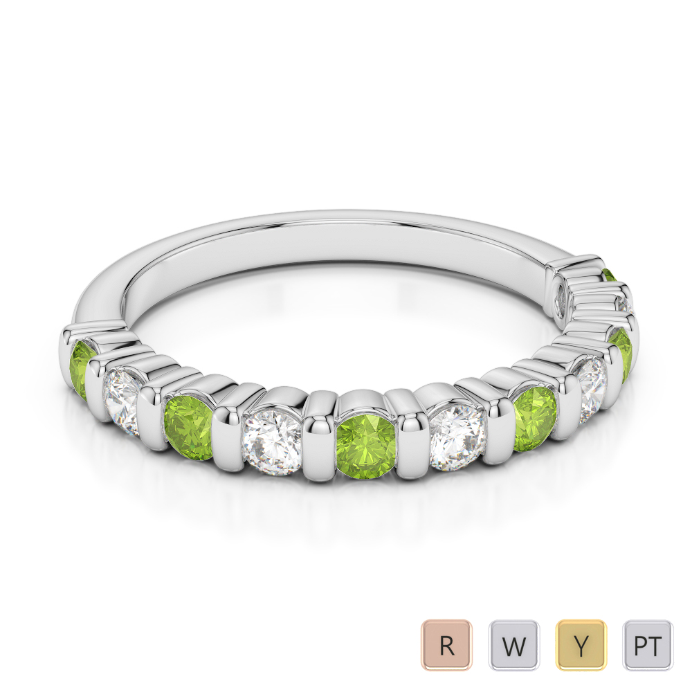 2.5 MM Gold / Platinum Round Cut Peridot and Diamond Half Eternity Ring AGDR-1096