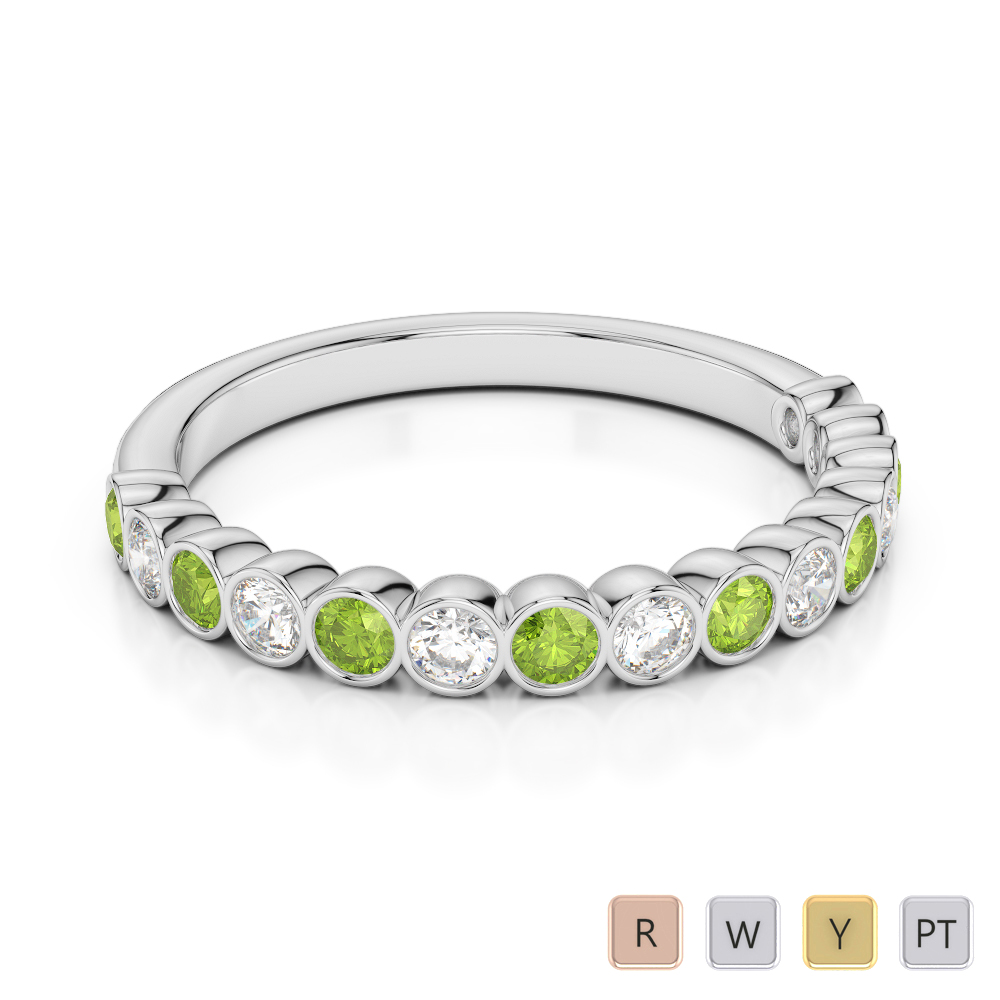 2.5 MM Gold / Platinum Round Cut Peridot and Diamond Half Eternity Ring AGDR-1102