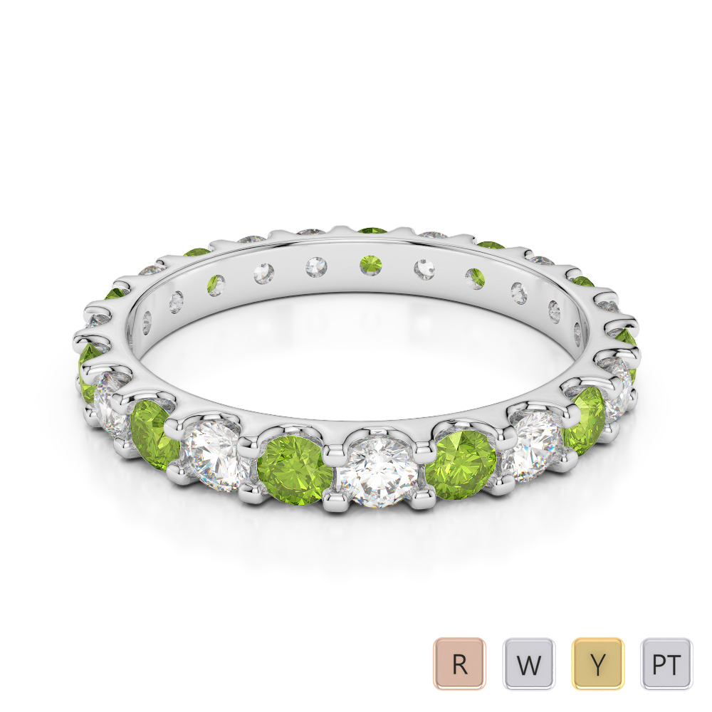 2.5 MM Gold / Platinum Round Cut Peridot and Diamond Full Eternity Ring AGDR-1105