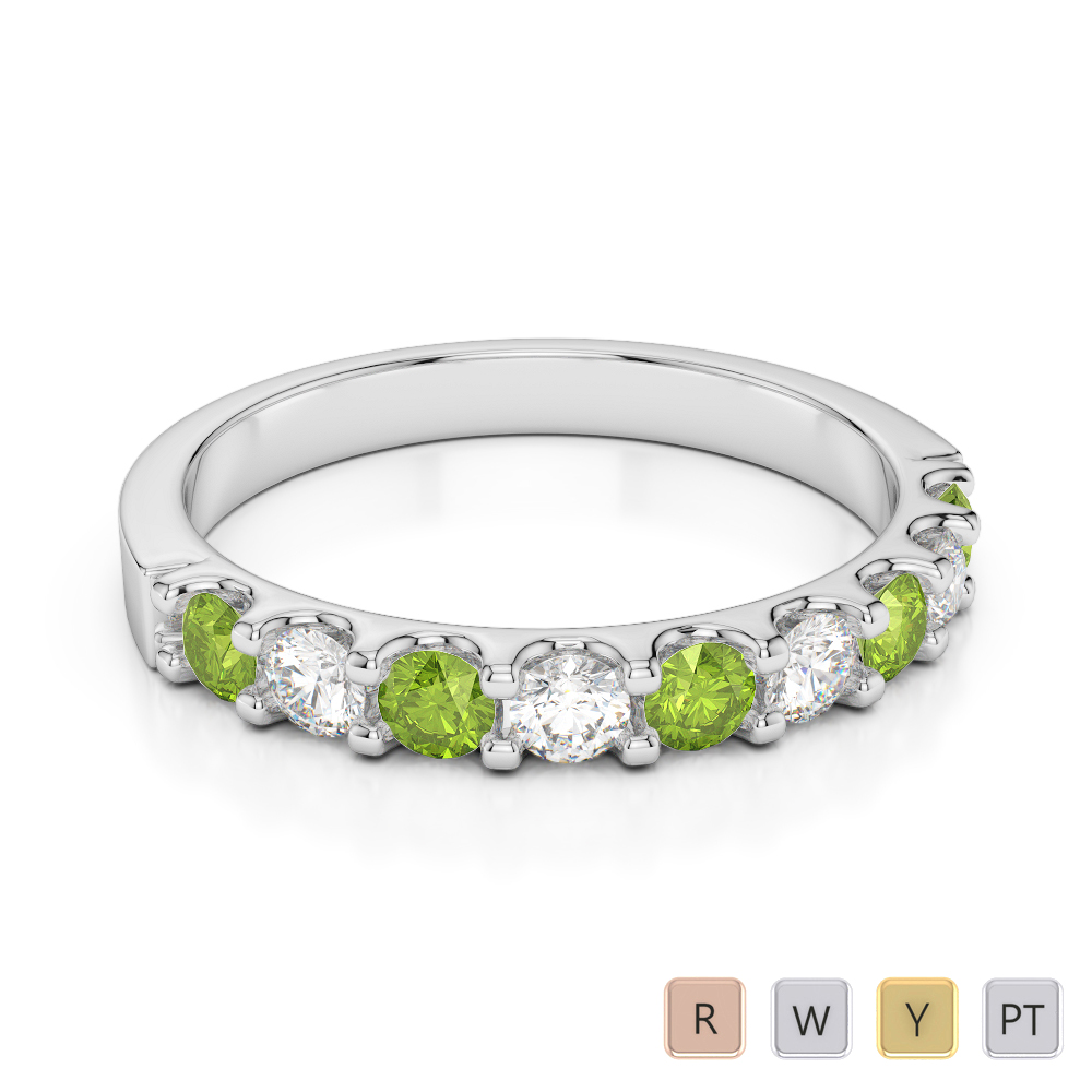 2.5 MM Gold / Platinum Round Cut Peridot and Diamond Half Eternity Ring AGDR-1108