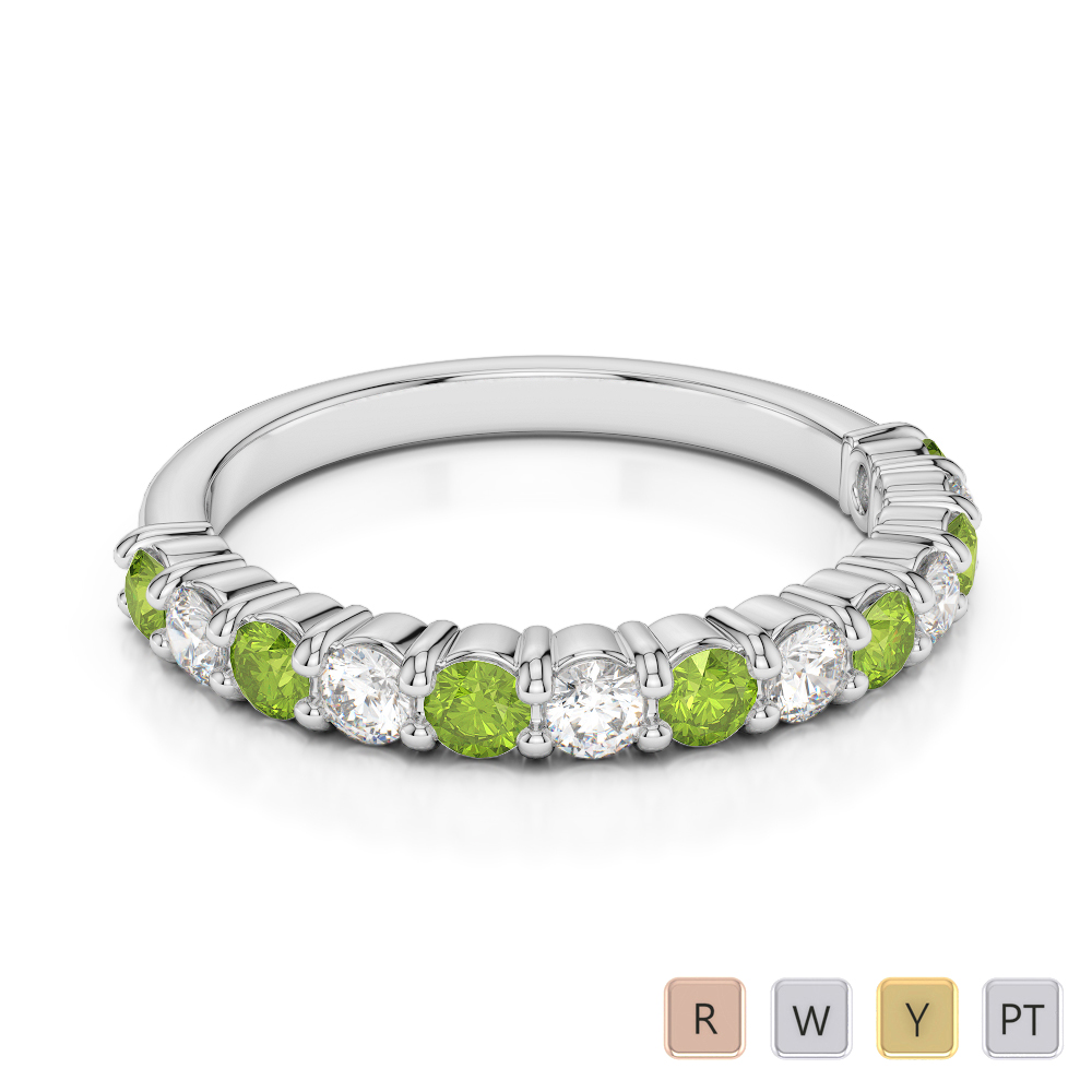 2.5 MM Gold / Platinum Round Cut Peridot and Diamond Half Eternity Ring AGDR-1114