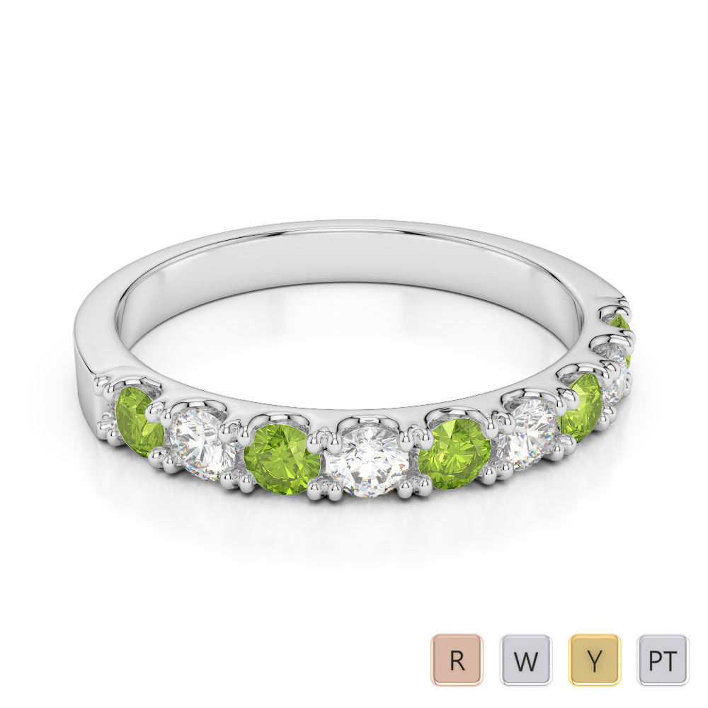 2.5 MM Gold / Platinum Round Cut Peridot and Diamond Half Eternity Ring AGDR-1124