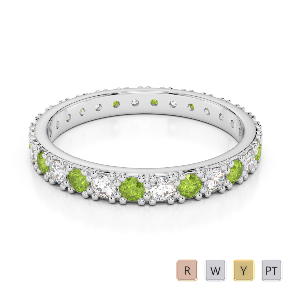 2.5 MM Gold / Platinum Round Cut Peridot and Diamond Full Eternity Ring AGDR-1127