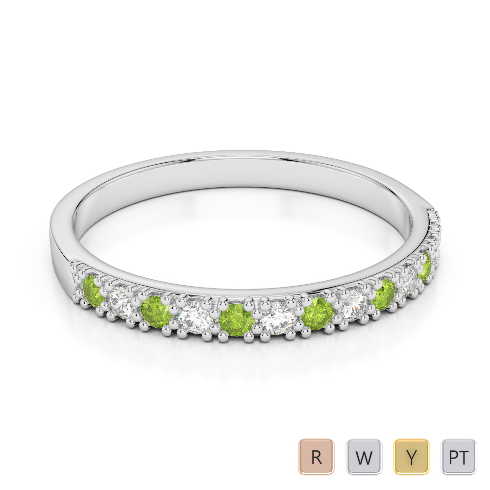 2.5 MM Gold / Platinum Round Cut Peridot and Diamond Half Eternity Ring AGDR-1129