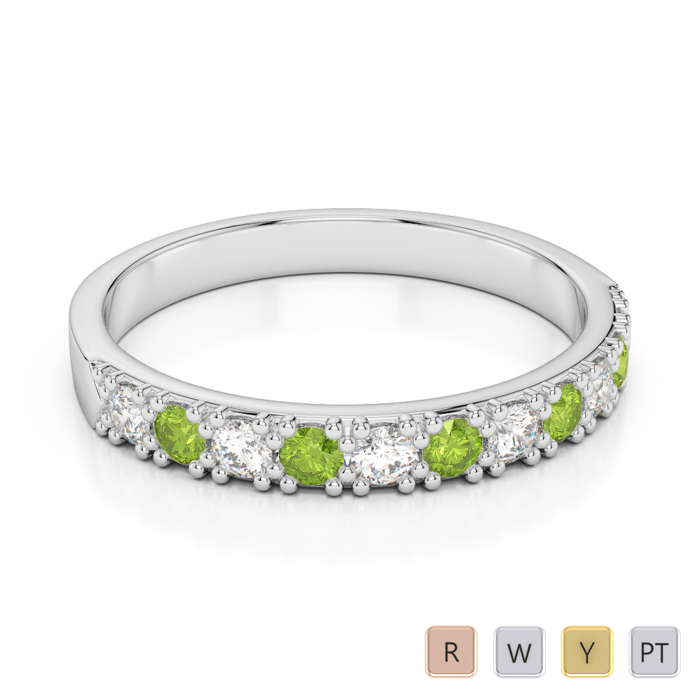 3 MM Gold / Platinum Round Cut Peridot and Diamond Half Eternity Ring AGDR-1130