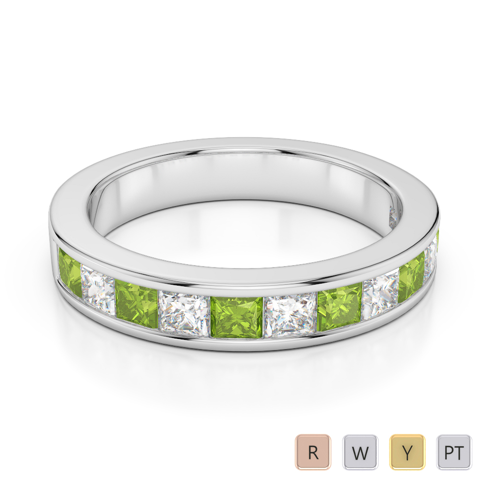 4 MM Gold / Platinum Princess Cut Peridot and Diamond Half Eternity Ring AGDR-1137