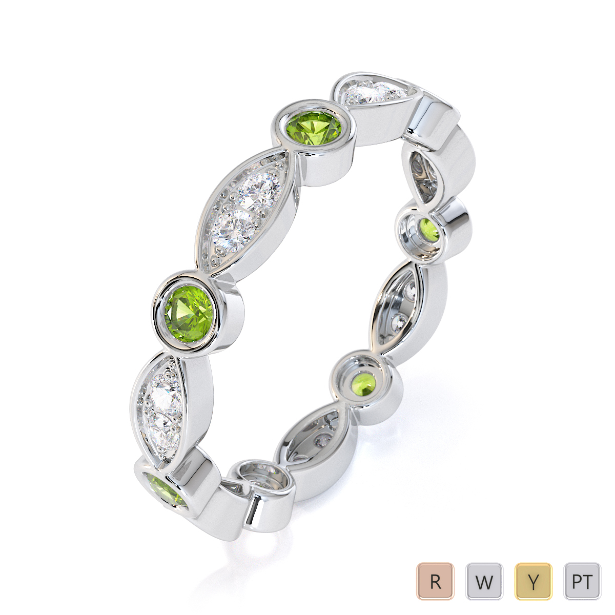 Gold / Platinum Peridot and Diamond Full Eternity Ring RZ1510