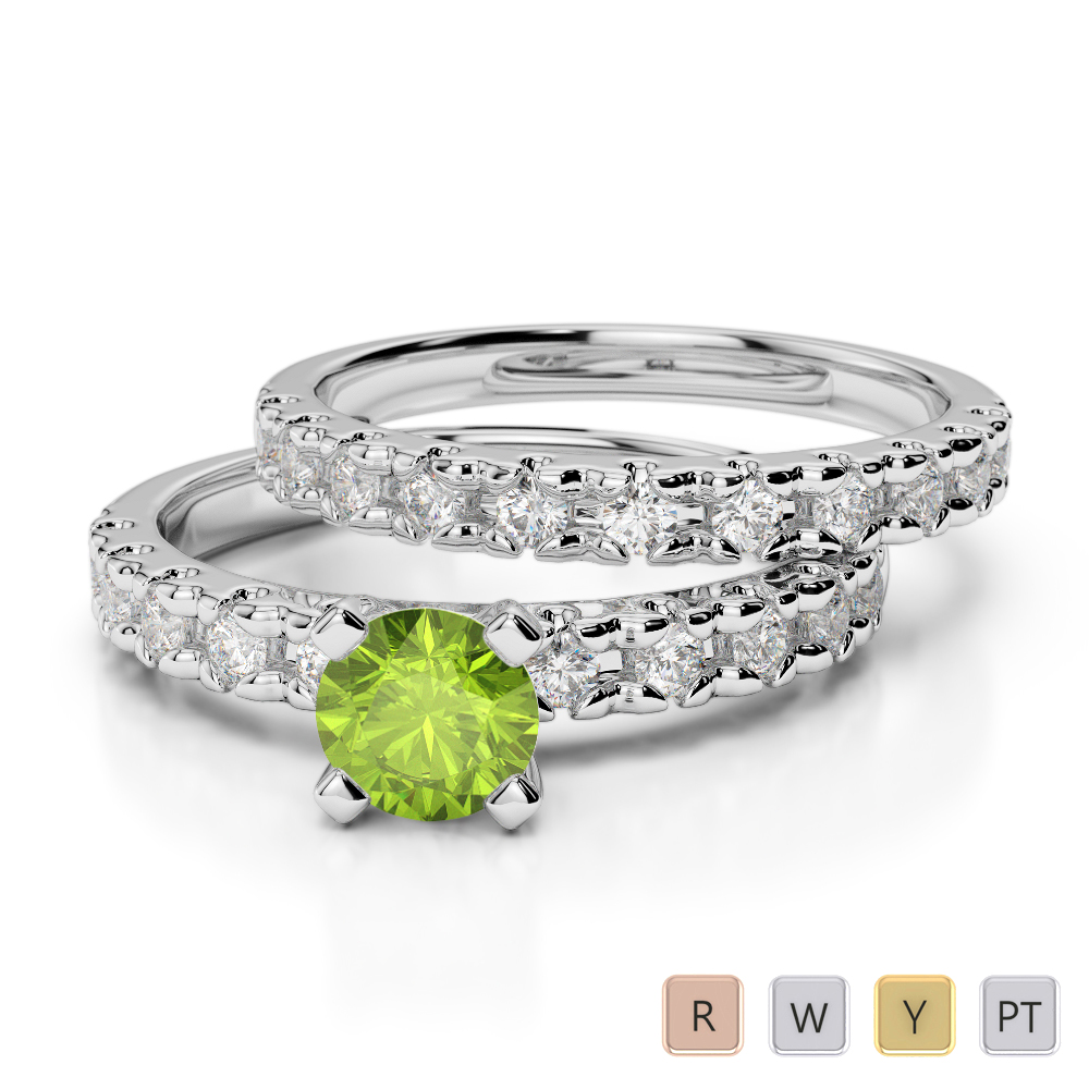 Gold / Platinum Round cut Peridot and Diamond Bridal Set Ring AGDR-1144