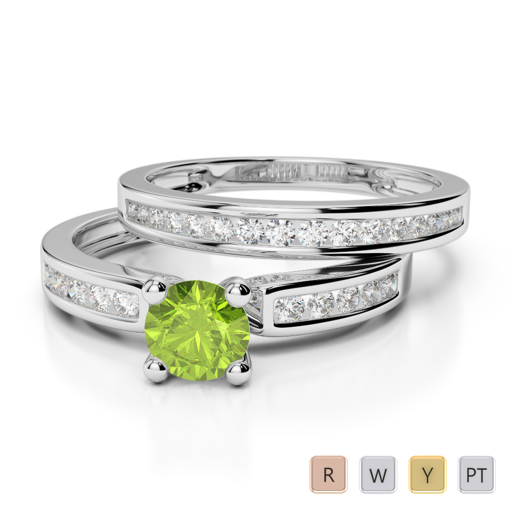 Gold / Platinum Round cut Peridot and Diamond Bridal Set Ring AGDR-1157